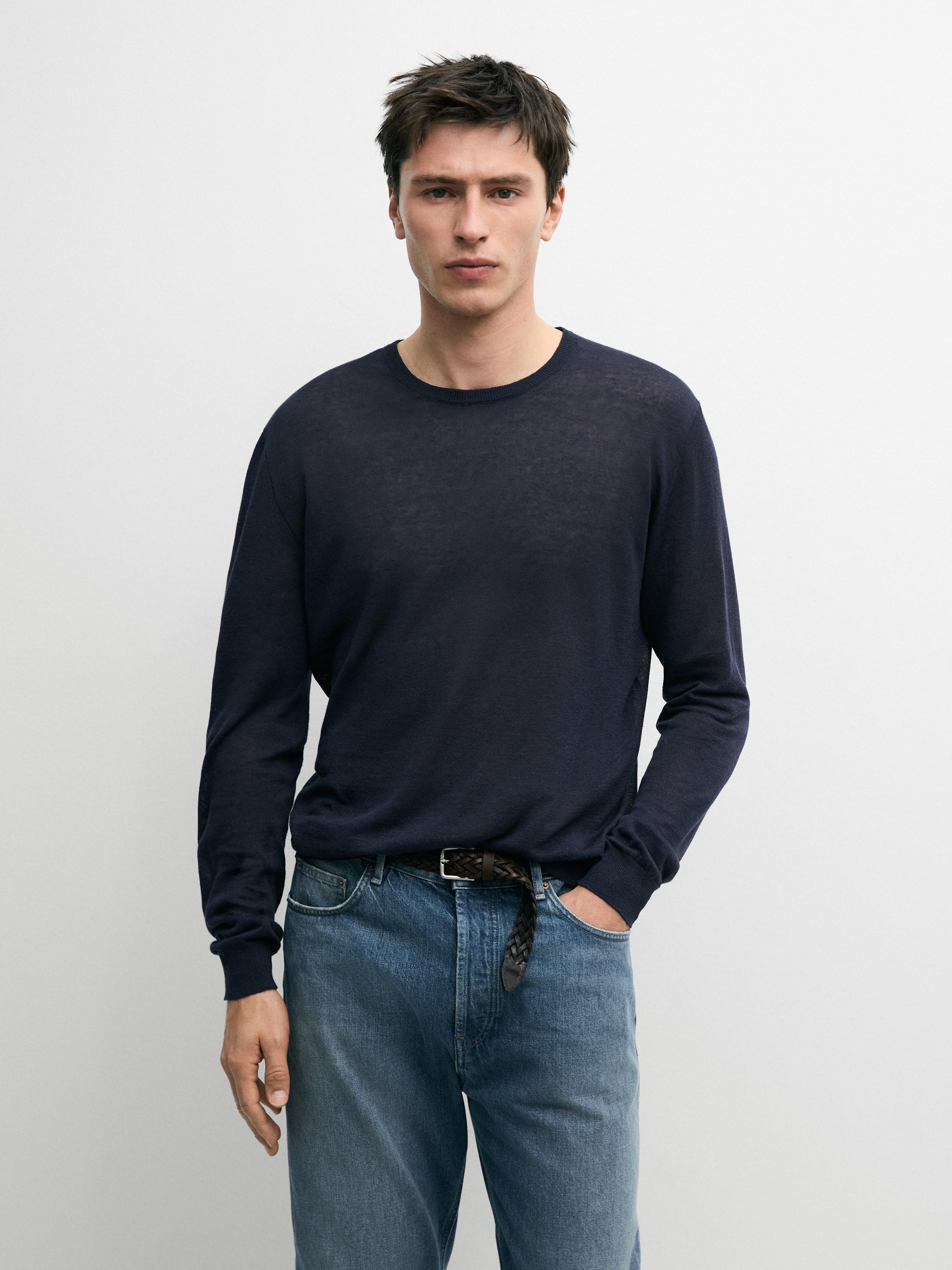 Linen and cashmere knit crew neck sweater